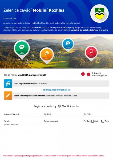Registrační leták - Mobilní rozhlas